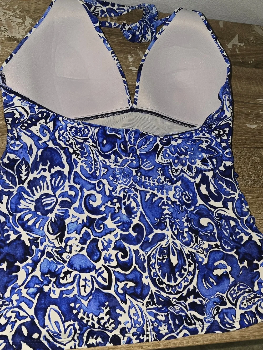 Lauren Ralph Lauren LRL Blue White Floral Print Halter Tankini Top 14 or L XL